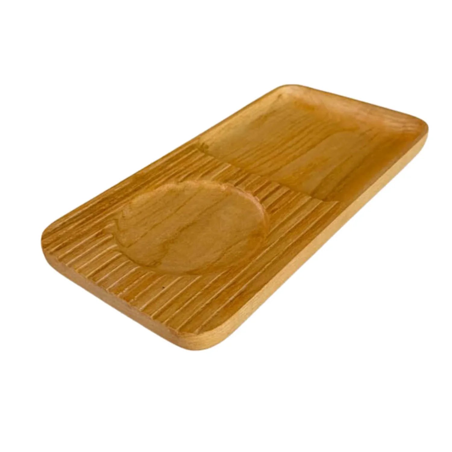 Ashwood wooden cocktail snack tray with divided sections and textured groove design