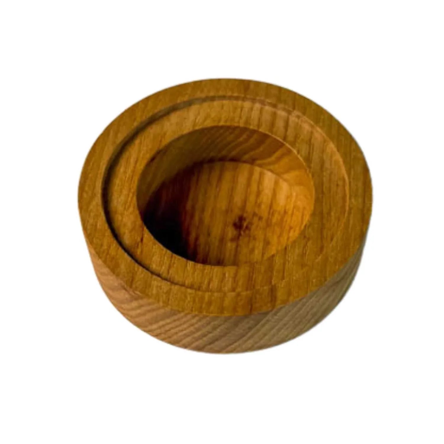 Round ash wood tealight candle holder with recessed rim and natural wood grain