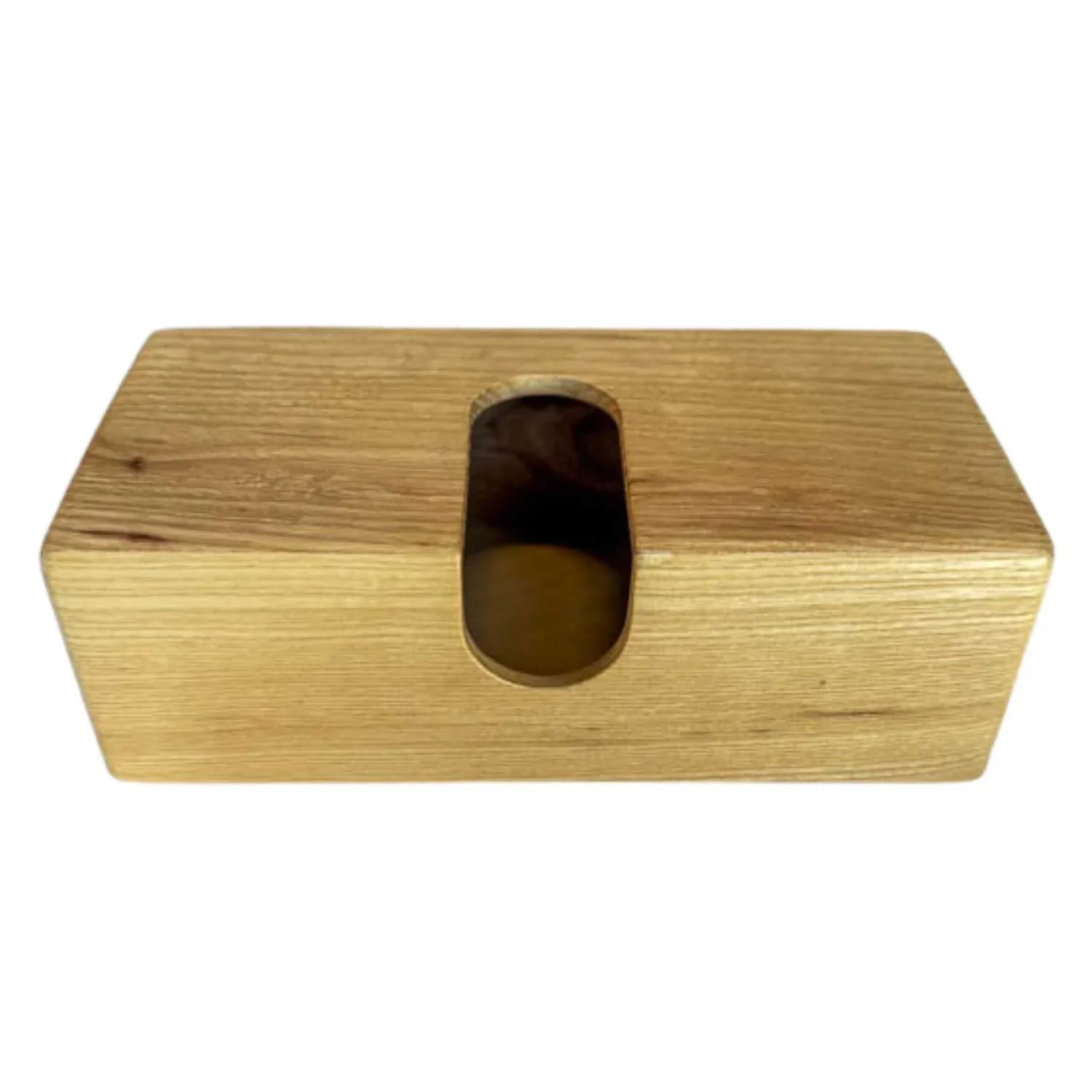 Rectangular ash wood tissue box cover with smooth finish and oval opening
