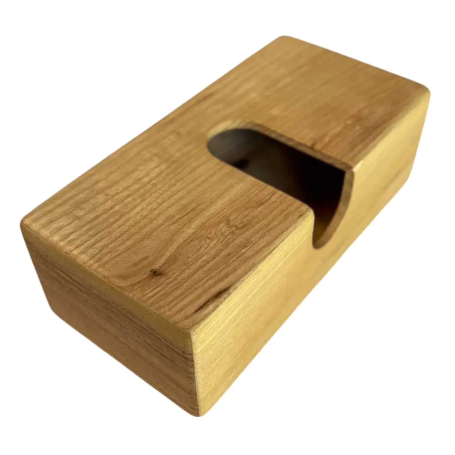 Rectangular ashwood tissue box cover with rounded edges and an open slot