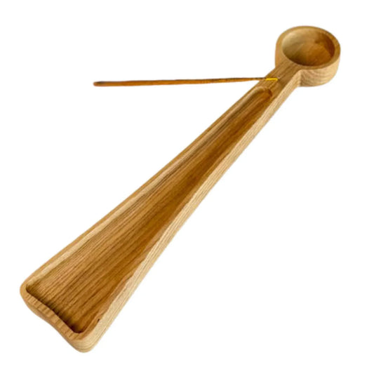 Ashwood wooden incense stick and tealight holder with natural wood grain finish