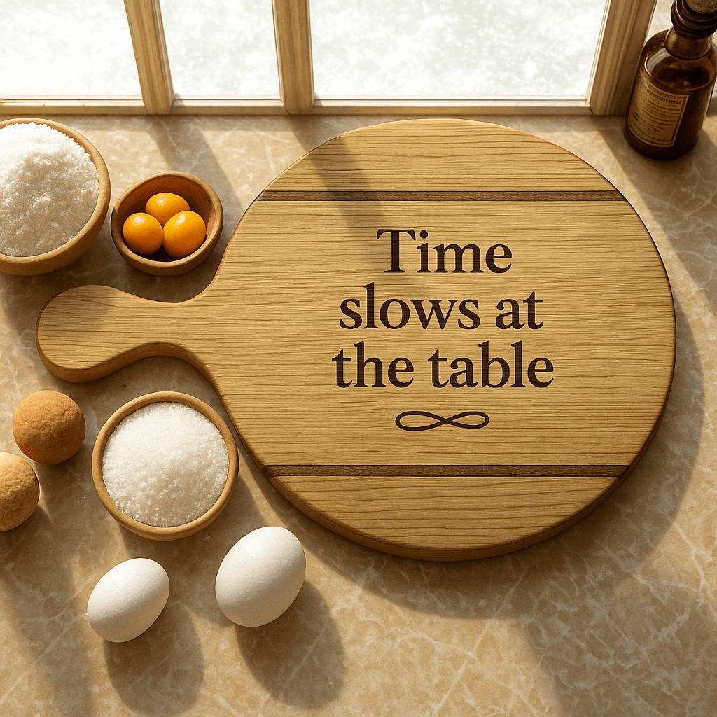 Round serving board with handle and laser engraving made at The Makers Society Dubai