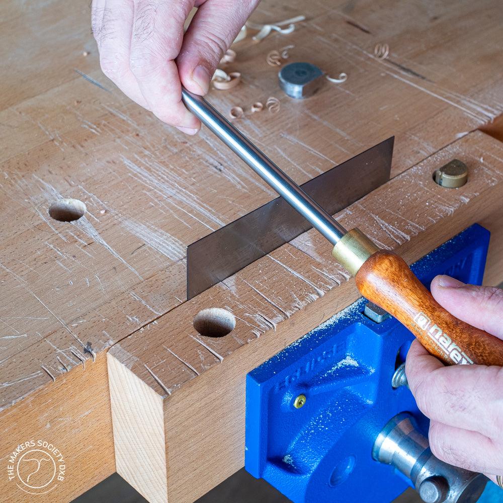 Narex burnisher-D10x150mm in action, ideal for sharpening cabinet scrapers and sold by he Makers Society Dubai