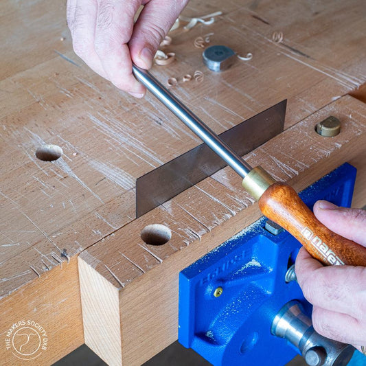 Narex burnisher-D10x150mm in action, ideal for sharpening cabinet scrapers and sold by he Makers Society Dubai