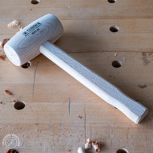 Narex joiner mallet 60x120 sitting on a woodworking bench, sold. by The Makers Society Dubai