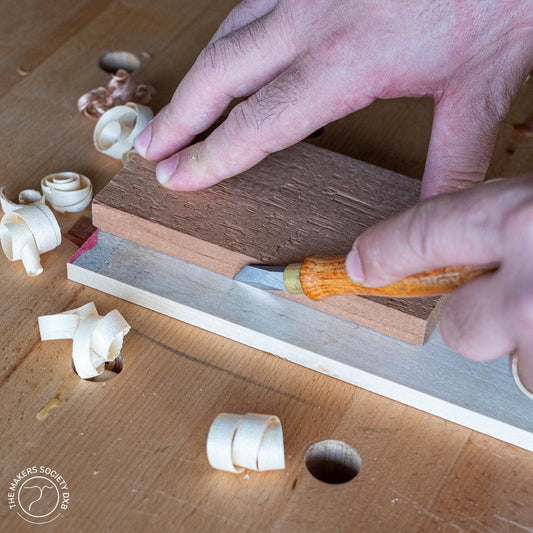 Narex double edge marking knife in use while scoring a piece of wood sold by The Makers Society Dubai