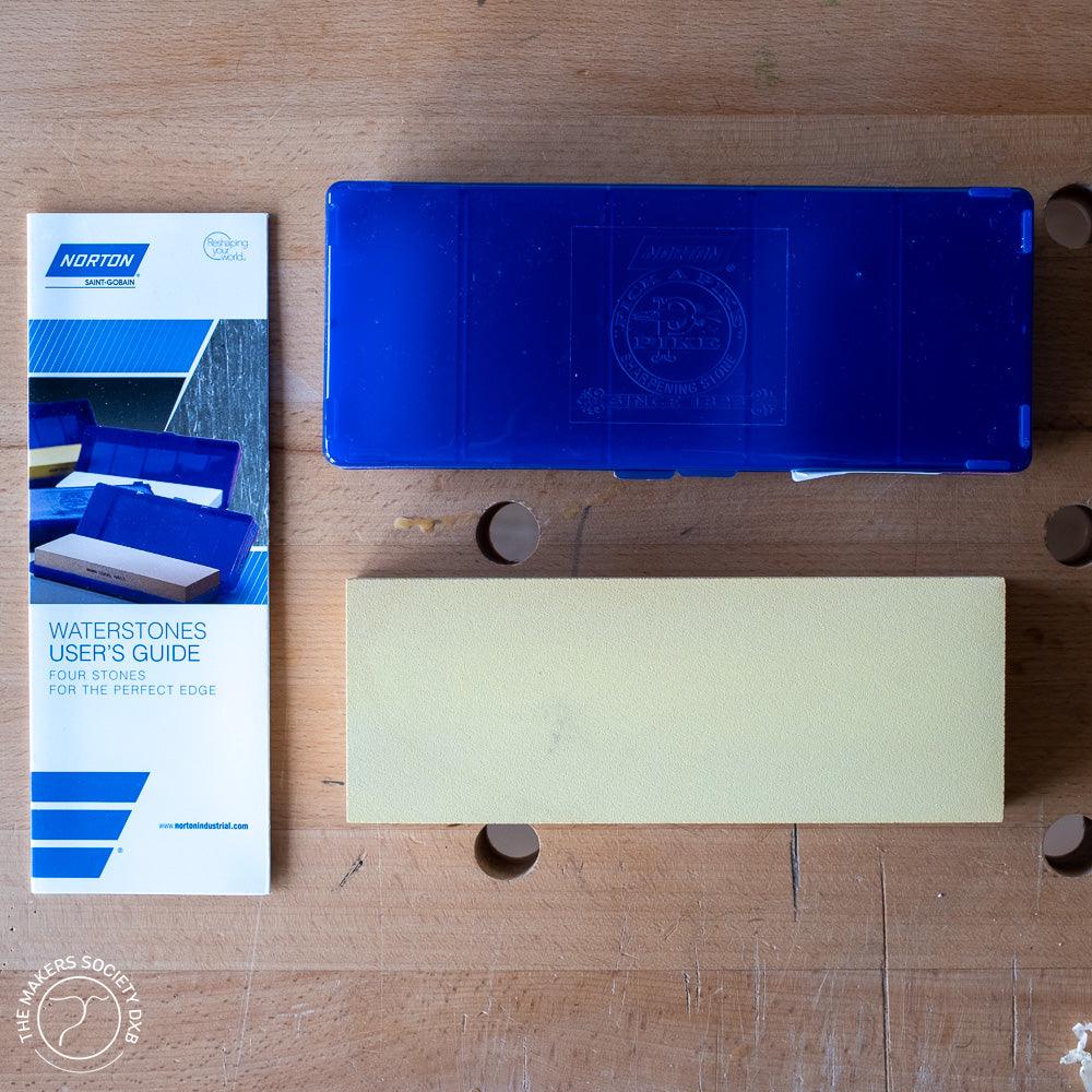 Water stone Norton with combined 1000 and 8000 grit ideal for sharpening hand tools and knives sold at The Makers Society Dubai