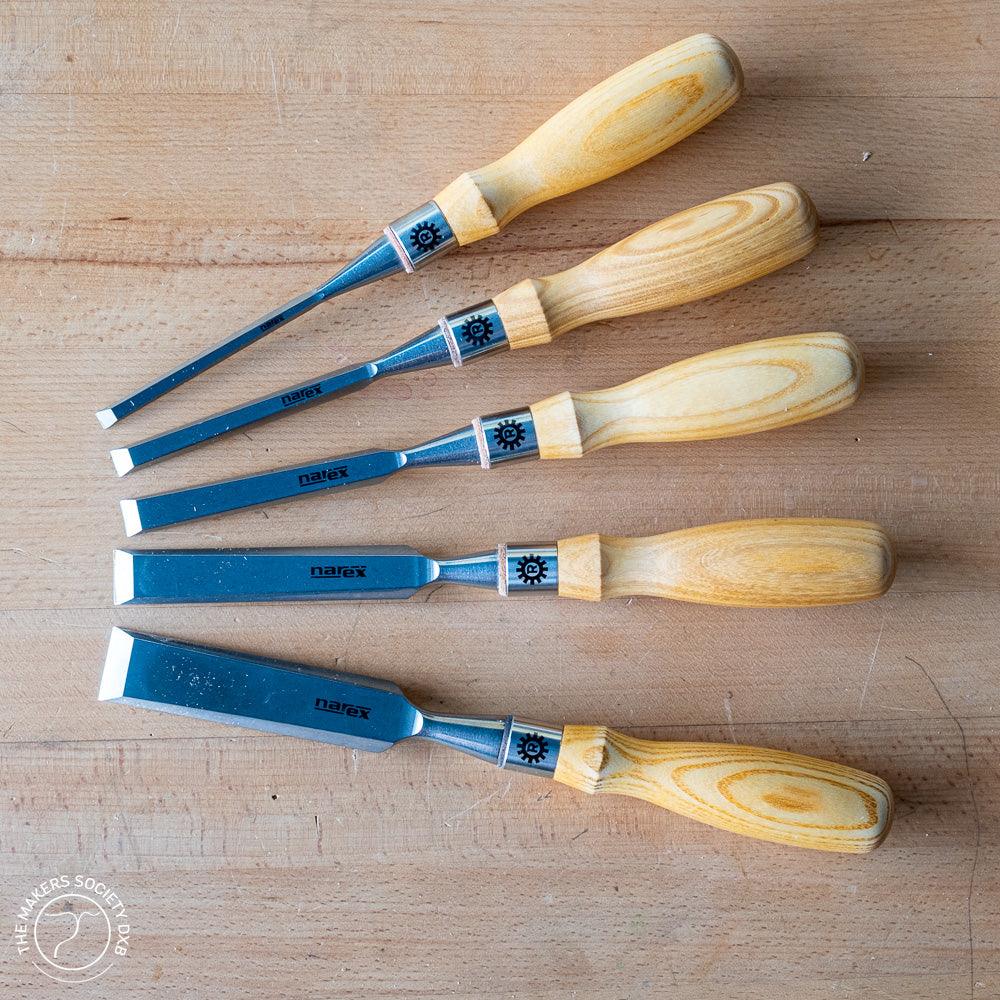 Narex Richter Extra Bevel Edge Chisel Set  6 Piece top view with high quality cryogenic treatment sold by The Makers Society Dubai
