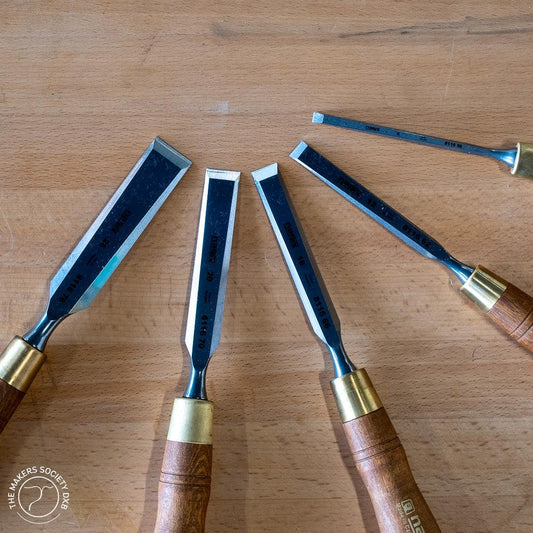 Narex chisels premium 5 pieces top view with blade detail sold by The Makers Society Dubai