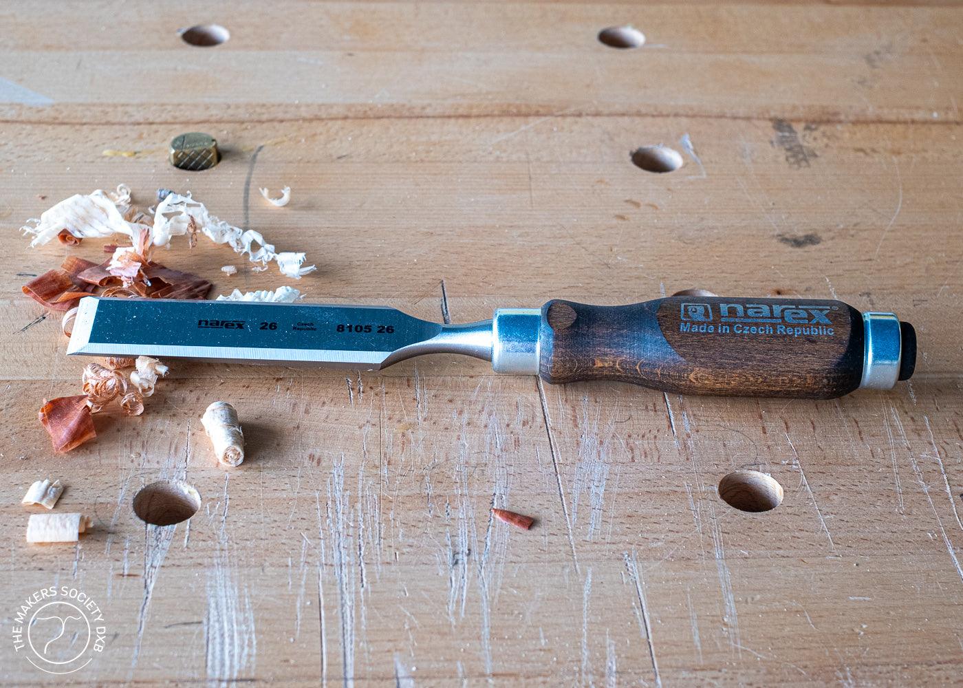 Narex chisel Profi Line on a woodworking bench sold by The Makers Society Dubai