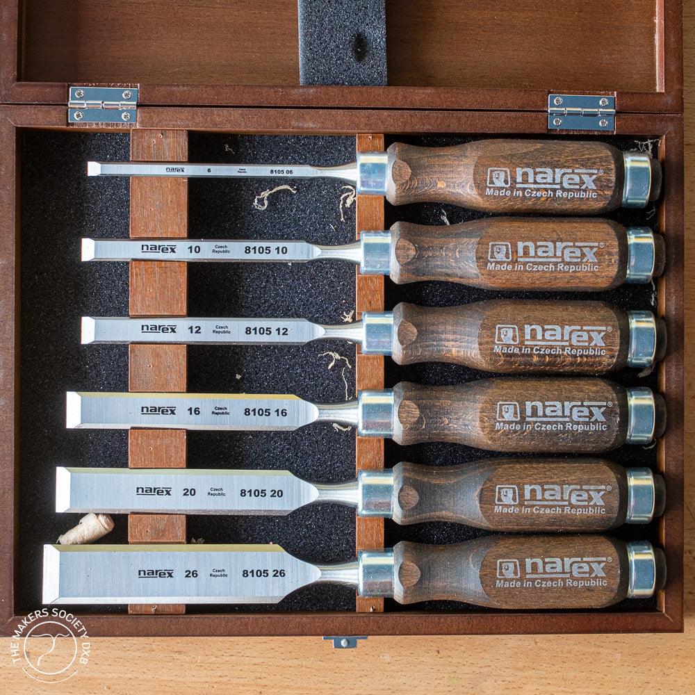 Narex set of six bevel edge chisels Profi Line in the original wooden box sold by The Makers Society Dubai
