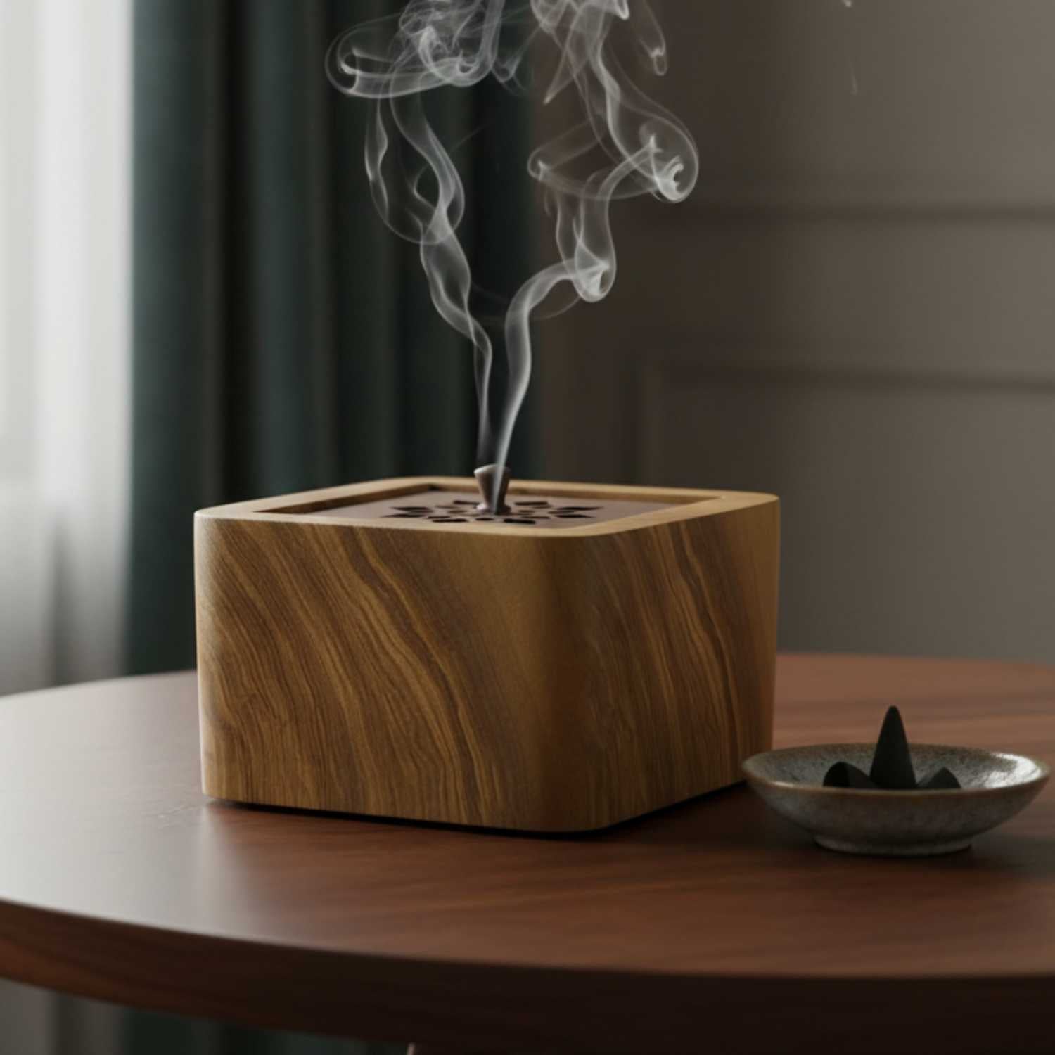 Square Zelkova & Walnut Incense Burner – Premium Wooden Incense Holder Dubai