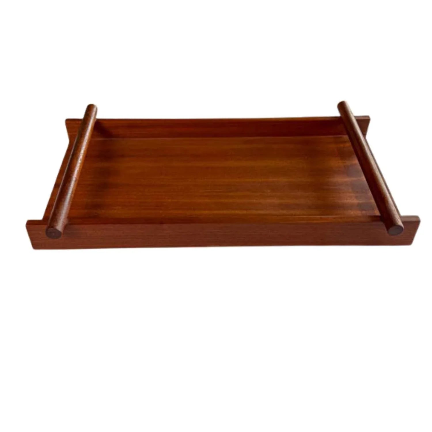 Japanese style wooden tray with raised handles and smooth polished finish