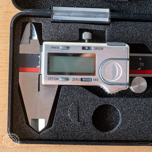 K-Met Absolute Zero Digital Caliper with detailed view of the digital reader, high precision and perfect for accurate measurements, sold by The Makers Society Dubai