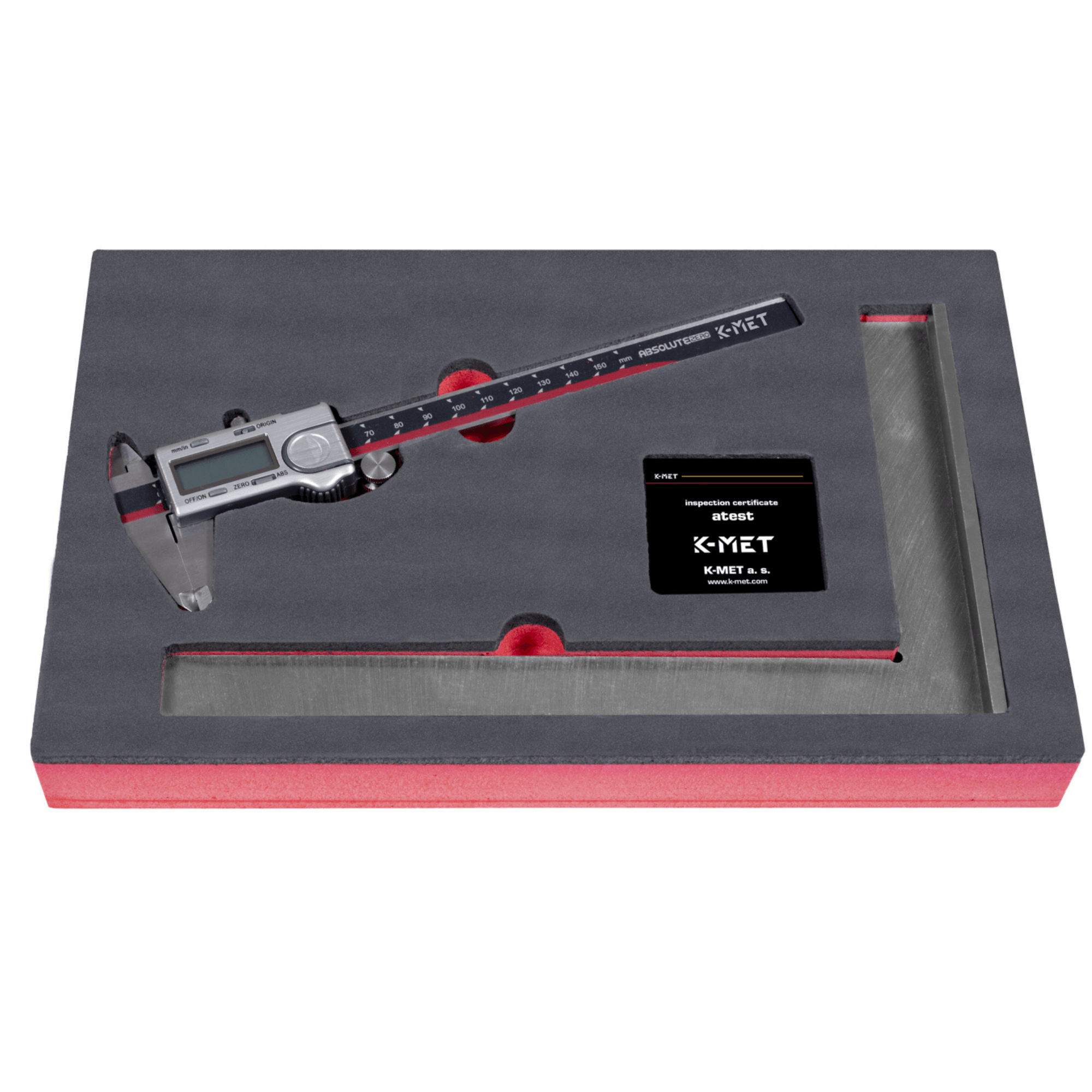 K-MET Measuring Tools Set with ABSOLUTE ZERO, 150/40 mm DIN 862 caliper and Try Square 250x160 mm sold by The Makers Society Dubai