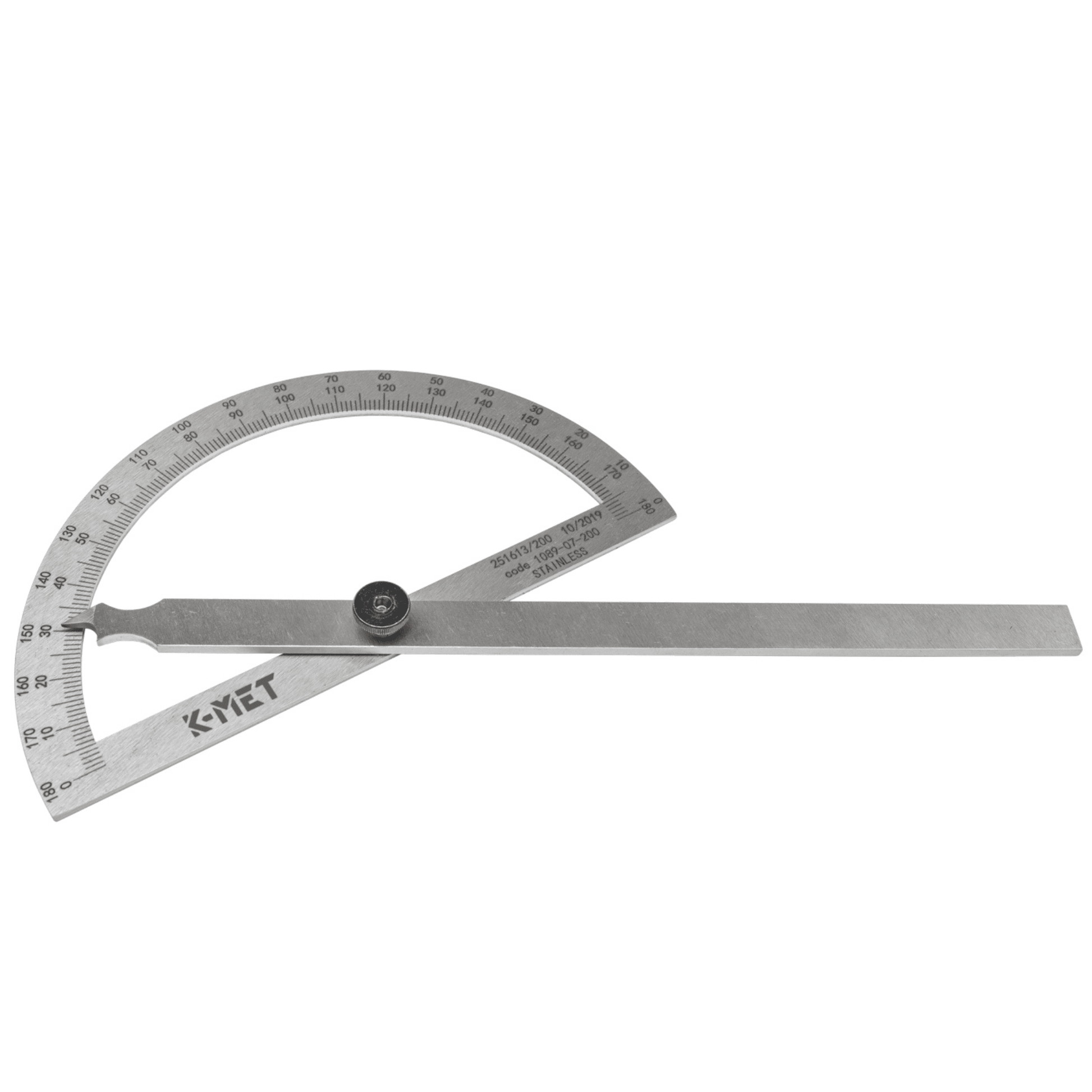 K-MET Protractor Stainless Steel, 0-180°, 120x200 mm top view sold by The Makers Society Dubai