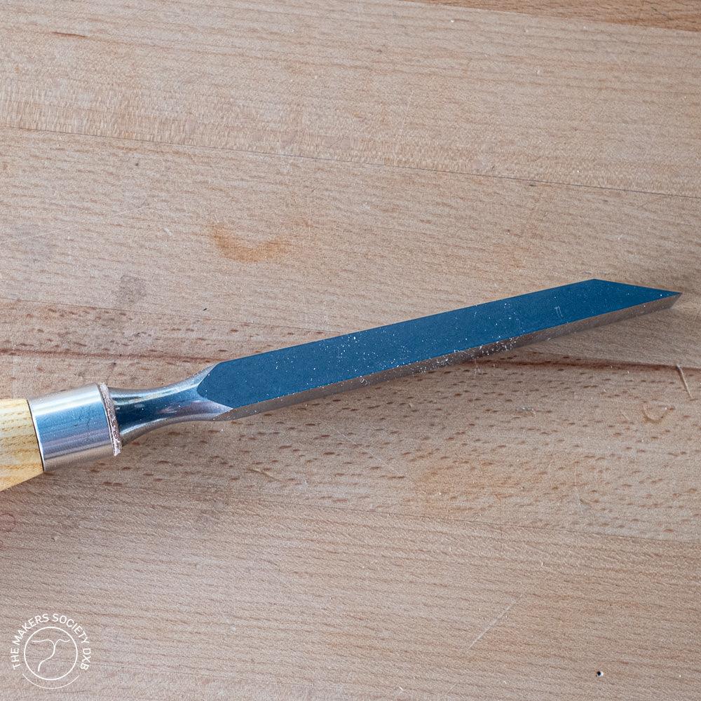 Narex Mortice chisels set of 4 with close up on the detail of the blade sold by The Makers Society Dubai