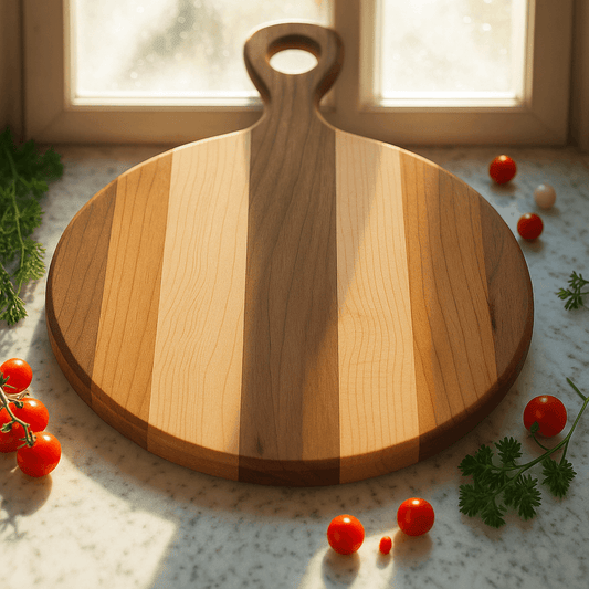 Multi color sustainable round serving board in kitchen environment made at The Makers Society Dubai