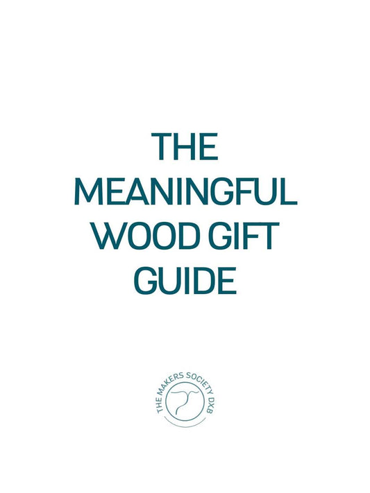 Cover page of The Makers Society Meaningful Wood Gift Guide with logo and bold text on white background