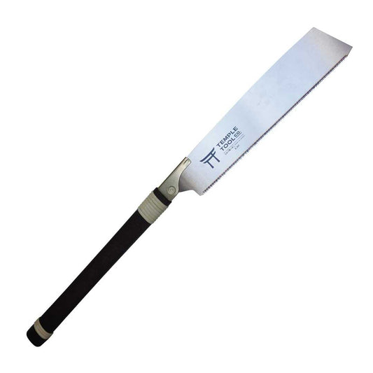 Temple Tool Kataba pull saw with a black handle and stainless steel blade isolated on white