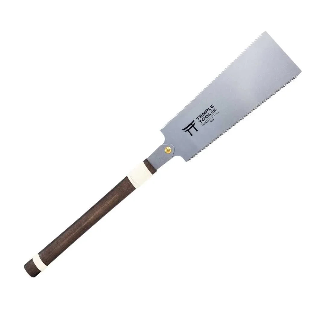 Temple Tool Co Ryoba Saw 240mm with wooden handle and dual-edged steel blade on white background