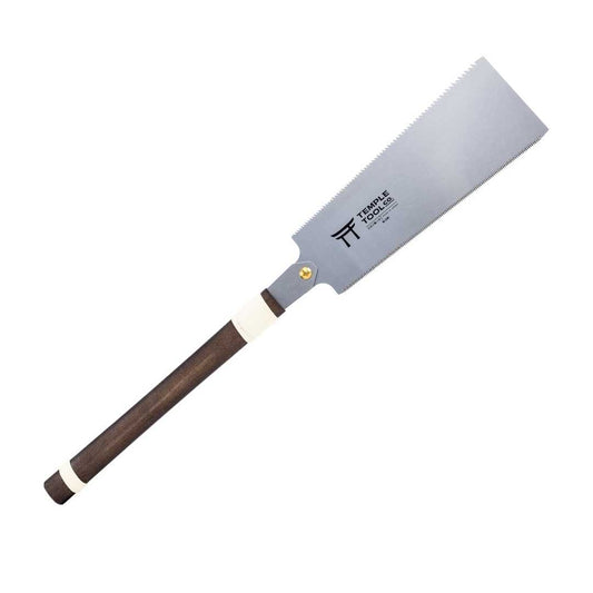 Temple Tool Co Ryoba Saw 240mm with wooden handle and dual-edged steel blade on white background