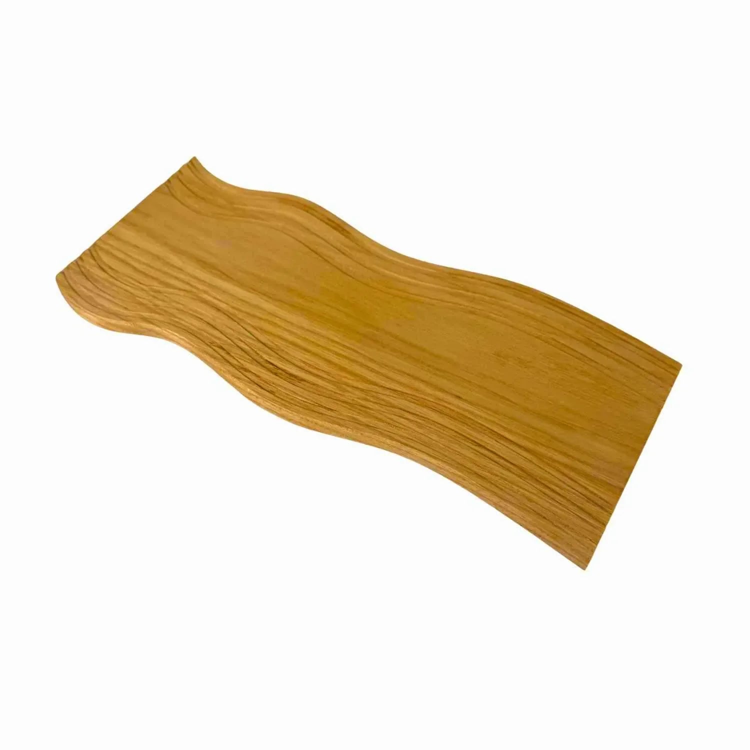 Wave-shaped wooden serving board with natural wood grain and smooth curves