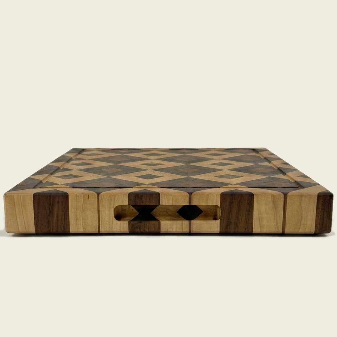 Handcrafted diamond-pattern wooden cutting board from The Makers Society Shop, Dubai