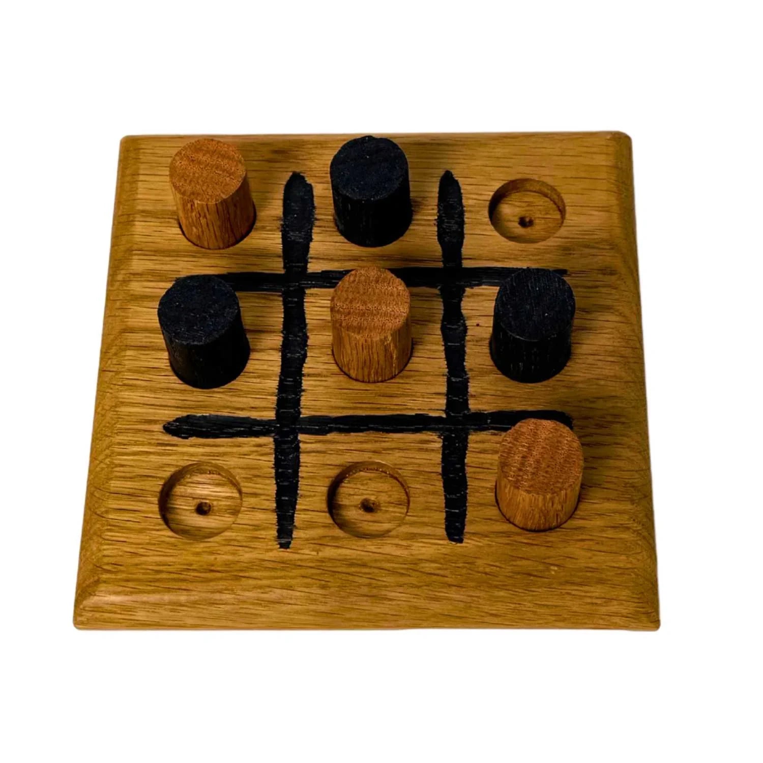 Wooden tic tac toe board game on table – handcrafted in Dubai