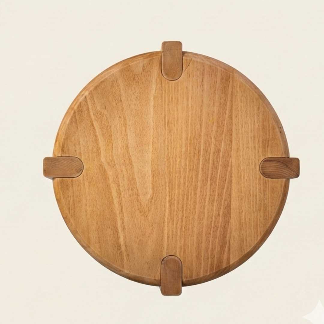 Round wooden stool top with visible joinery, handcrafted home decor from The Makers Society Shop